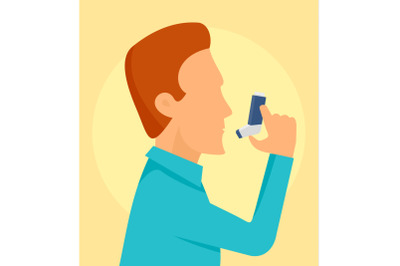 Man take spray inhaler background, flat style