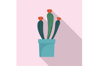 Flower cactus pot icon, flat style