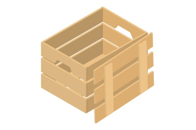 Open wood box icon, isometric style