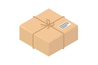 Postal carton box icon, isometric style