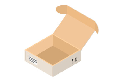 Open parcel box icon, isometric style