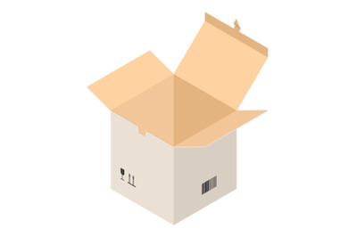 Open carton box icon, isometric style