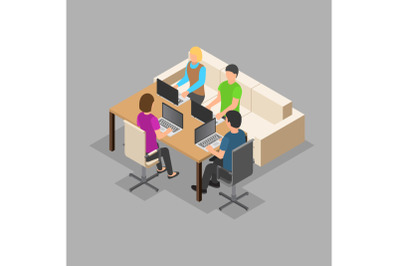 Team it working background, isometric style