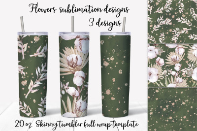 Cotton Flowers sublimation design. Skinny tumbler wrap design.