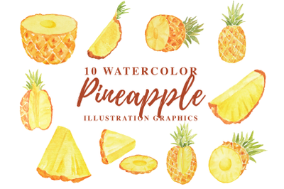 10 Watercolor Pineapple Illustration Graphics