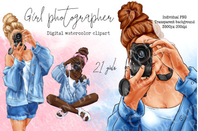 Girl Photographer clipart, Denim Girl clipart, Female, Woman