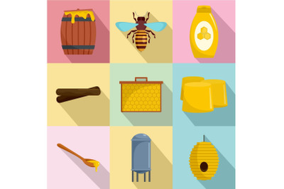 Honeybee icons set, flat style