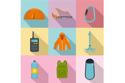 Excursion icons set, flat style
