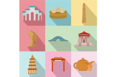 Building of the century icons set, flat style