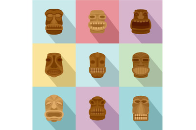 Disguise icons set, flat style
