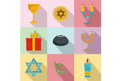 Creed icons set, flat style