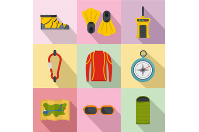 Hike way icons set, flat style