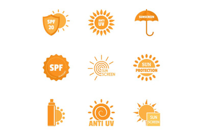 Dangerous sun icons set, simple style