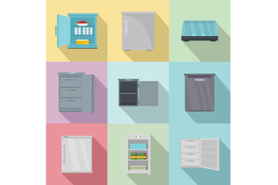Refrigerating chamber icons set, flat style
