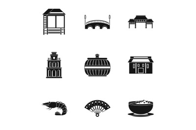 Eastward icons set, simple style