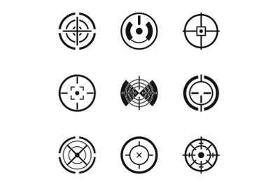 Aim shooting icons set, simple style