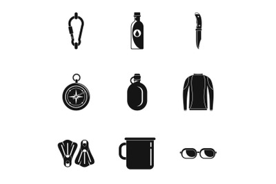 Tourism icons set, simple style