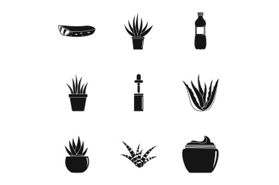Home cactus icons set, simple style