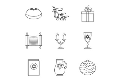 Religiosity icons set, outline style