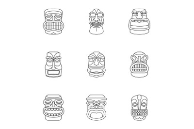 African populace icons set, outline style