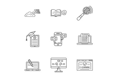 Store of knowledge icons set, outline style