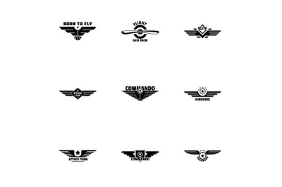 Avian emblem icons set, simple style