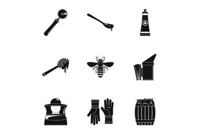 Honey business plan icons set, simple style