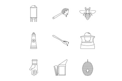 Honey commerce icons set, outline style
