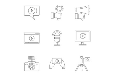 Social photo icons set, outline style
