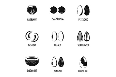Peanut butter icons set, simple style