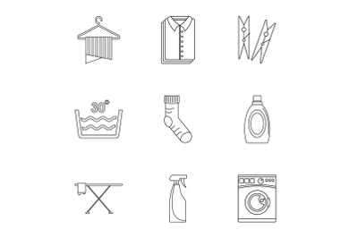 Wash from dirt icons set, outline style