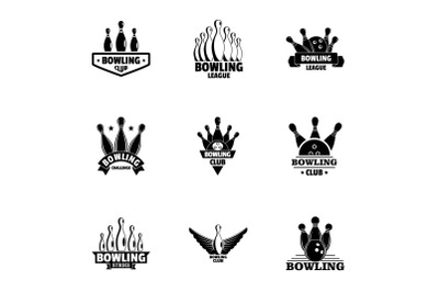 Bowling club logo set, simple style