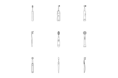 Oral hygiene icons set, outline style