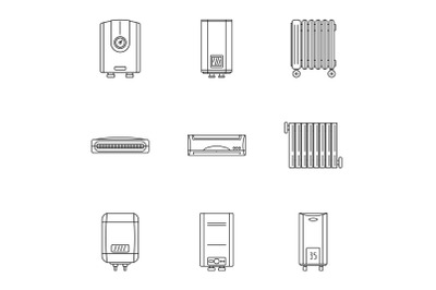 Reheat icons set, outline style