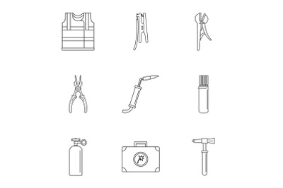 Electrical engineering industry icons set, outline style
