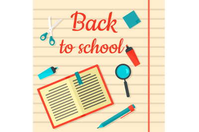 Back to school notebook background, flat style