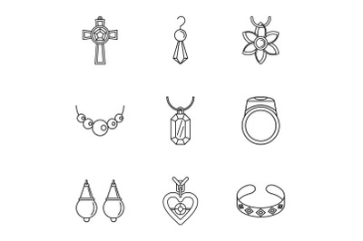 Precious thing icons set, outline style