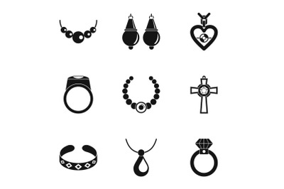 Gem decoration icons set, simple style
