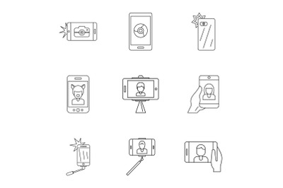 Pix icons set, outline style
