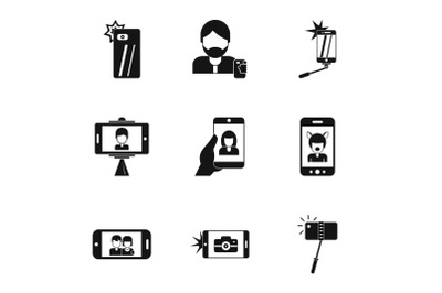 Photo yourself icons set, simple style