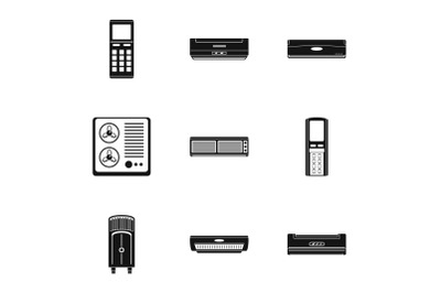 Control equipment icons set, simple style