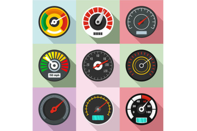 High speed icons set, flat style