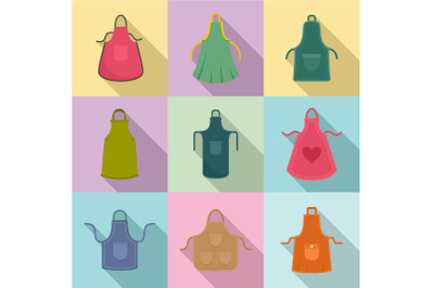 Apron icons set, flat style