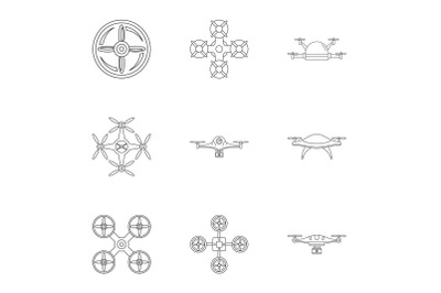 Drone icons set, outline style