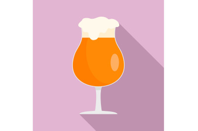 Round glass of beer icon, flat style