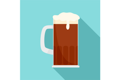 Mug of brown beer icon, flat style
