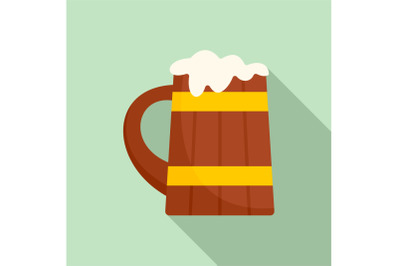 Wood mug of beer icon, flat style