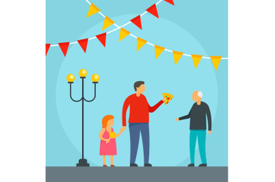 Pizza day festival holiday background, flat style