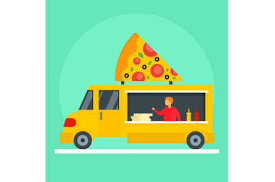 Pizza street market truck background, flat style