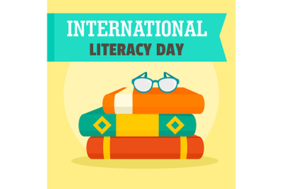 Set books literacy day background, flat style